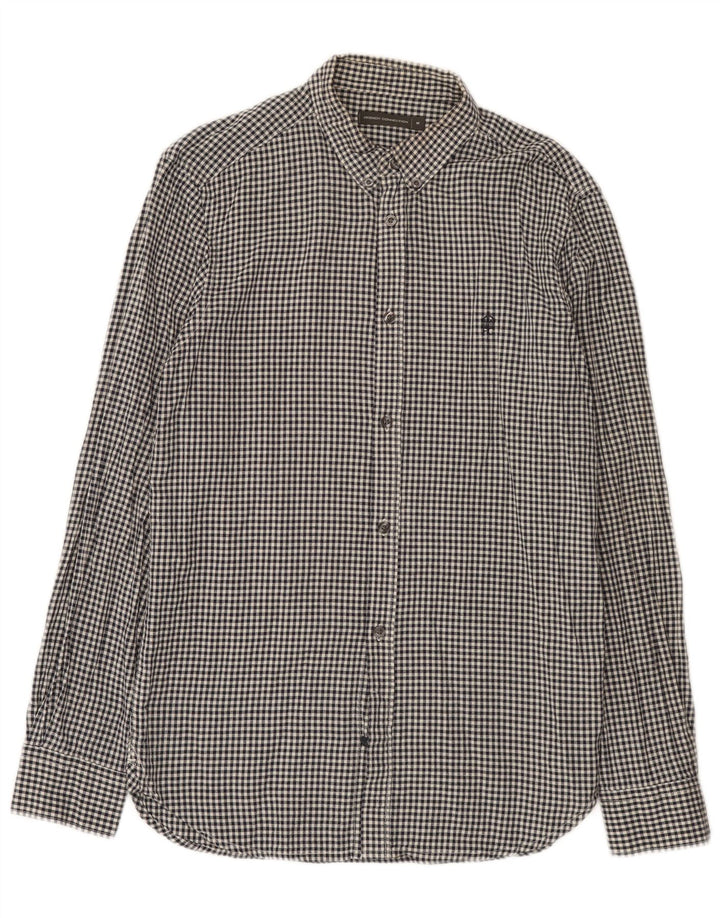 French Connection Mens Shirt Medium Black Gingham Cotton