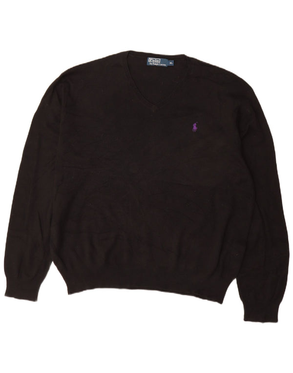 Polo Ralph Lauren Mens V-Neck Jumper Sweater XL Black Cotton