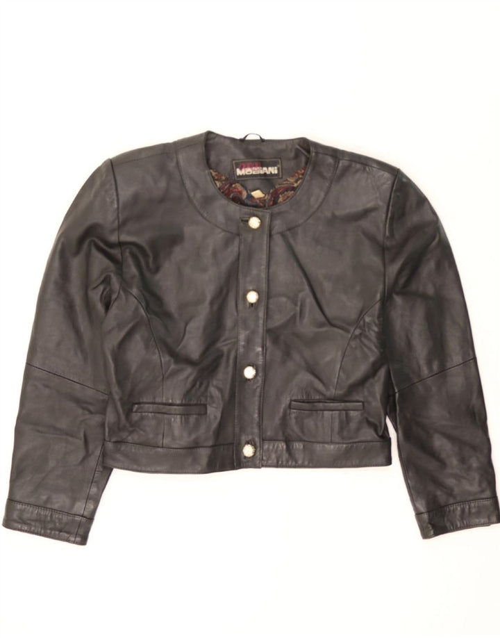 GIORGIO MOBIANI Womens Crop Leather Jacket UK 16 Large Black Leather Vintage Giorgio Mobiani and Second-Hand Giorgio Mobiani from Messina Hembry 