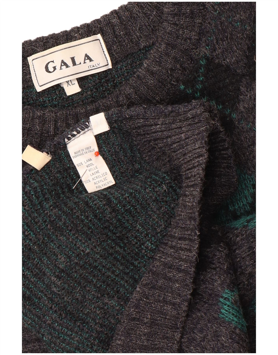 Gala Mens Boat Neck Jumper Sweater XL Grey Argyle/Diamond Wool
