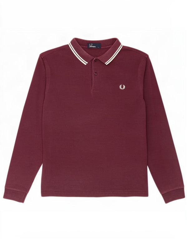 Polo da uomo a maniche lunghe Fred Perry, grande, in cotone a righe bordeaux