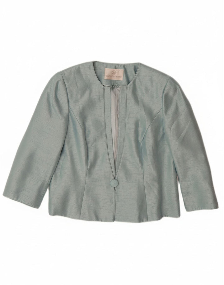 JACQUES VERT Womens 3/4 Sleeve 1 Button Blazer Jacket UK 14 Large  Blue