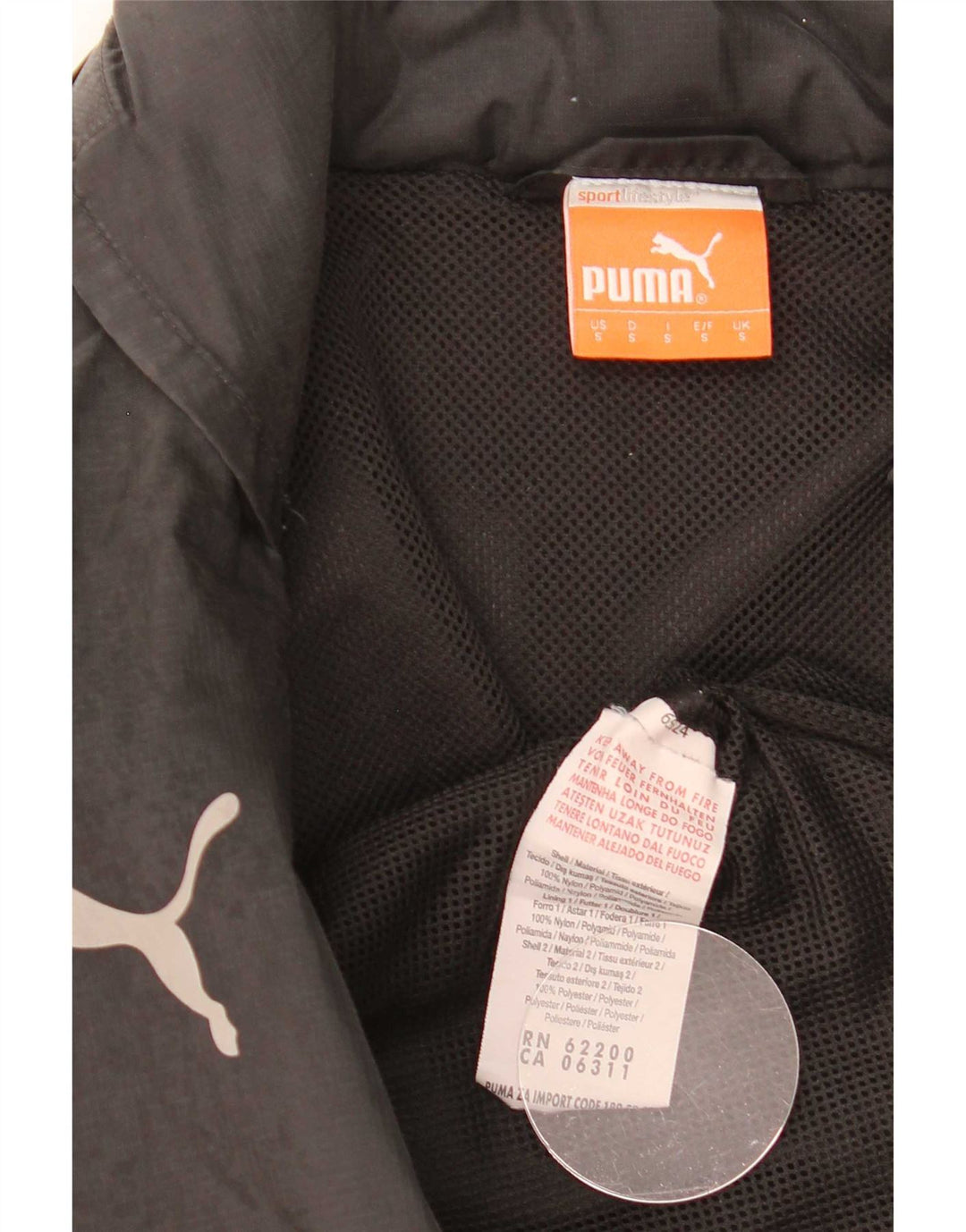 Puma Mens Hooded Rain Jacket UK 36 Small Black Nylon