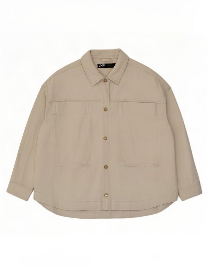 Zara Womens Oversized Denim Jacket UK 16 Large Off White Cotton