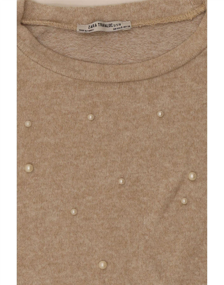 Zara Dame Trafaluc Oversized bluse Top UK 10 Small Beige Spotted