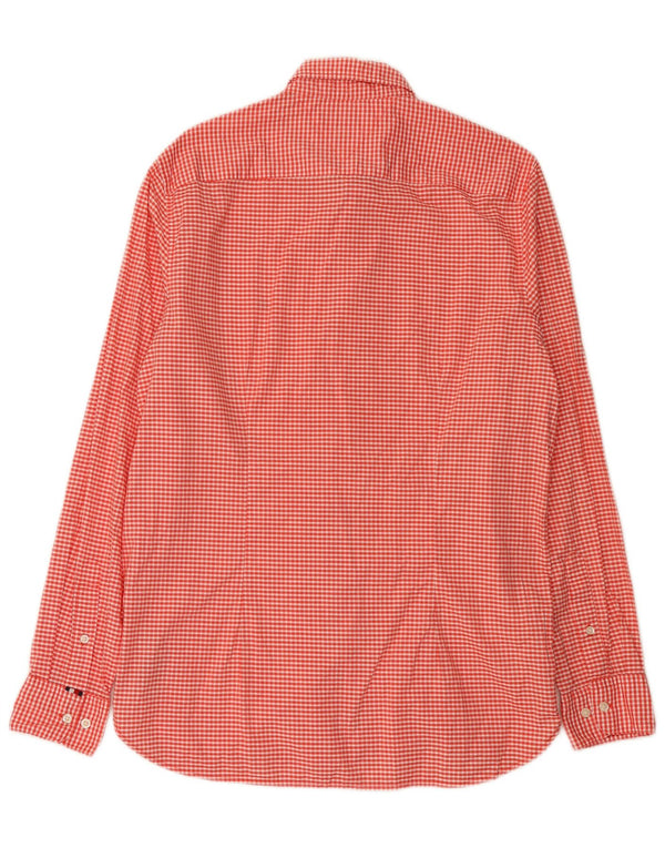 Tommy Hilfiger Mens Slim Fit Shirt Large Red Gingham Cotton