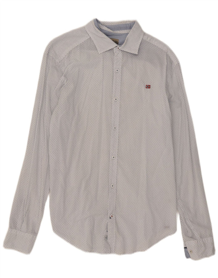 Koszula męska Napapijri Slim Fit, średnia, biała w cętki