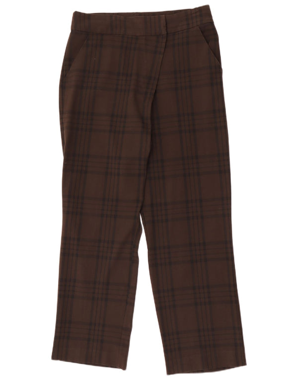Zara Womens Straight Chino Trousers Large W30 L29 Brown Check Polyester