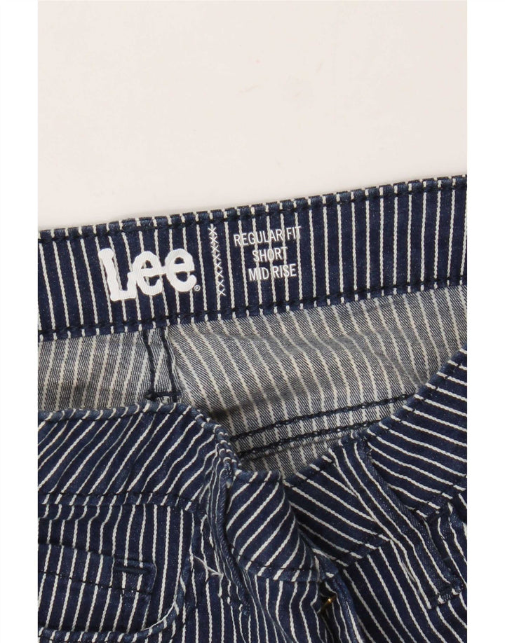 Lee Womens Mid Rise Casual Shorts W30 Medium Navy Blue Pinstripe