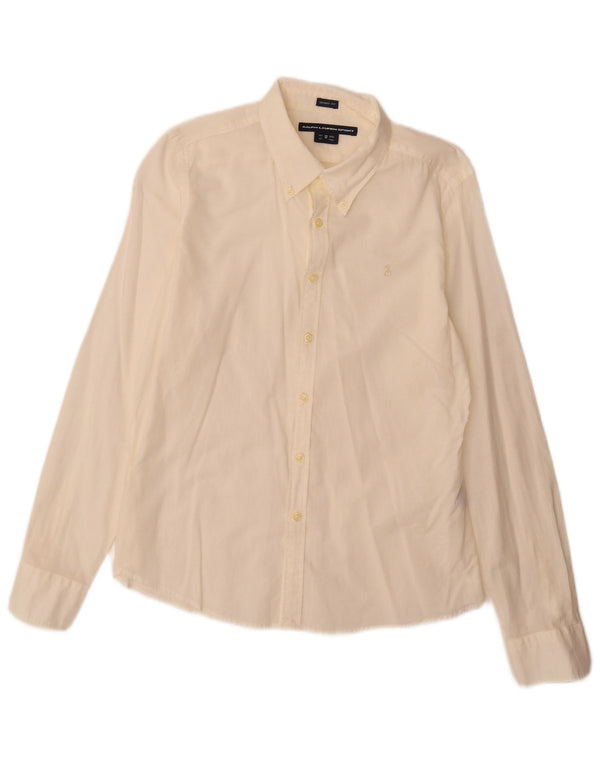 Ralph Lauren Chemise skinny pour femme US 12 Grand coton blanc cassé