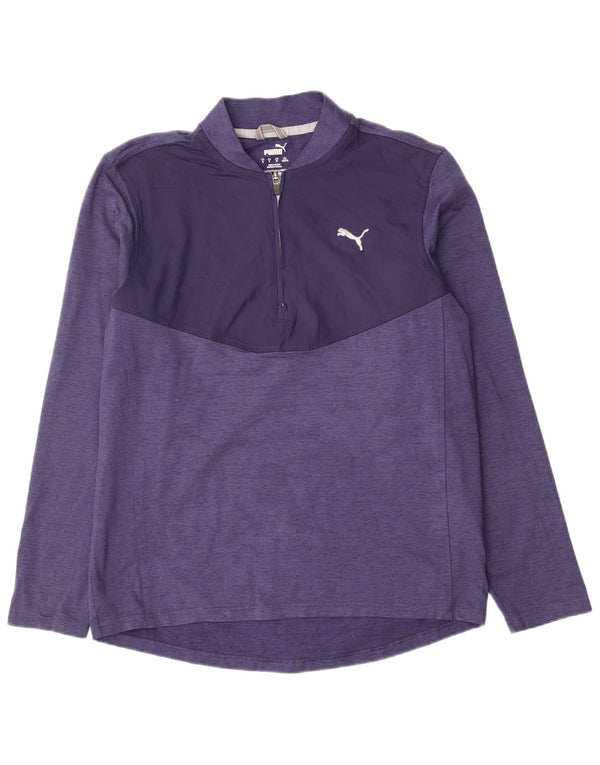Puma Mens Zip Neck Top Long Sleeve Small Blue Colourblock Polyester
