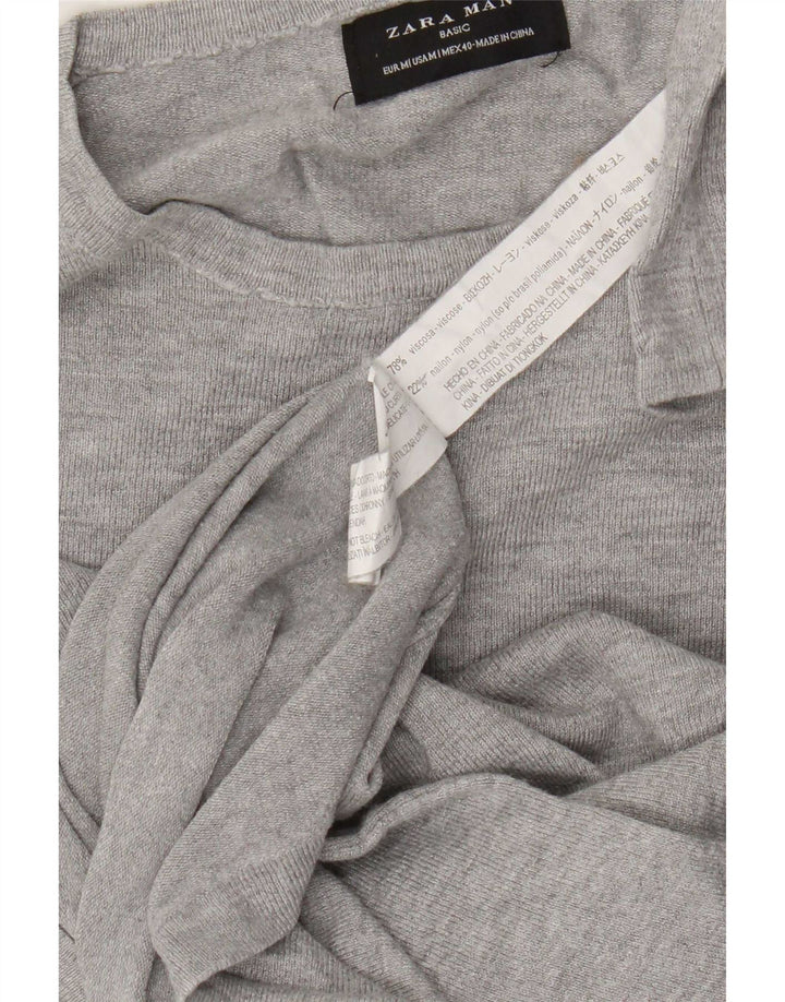Zara Mens Crew Neck Jumper Sweater Medium Grey Flecked Viscose