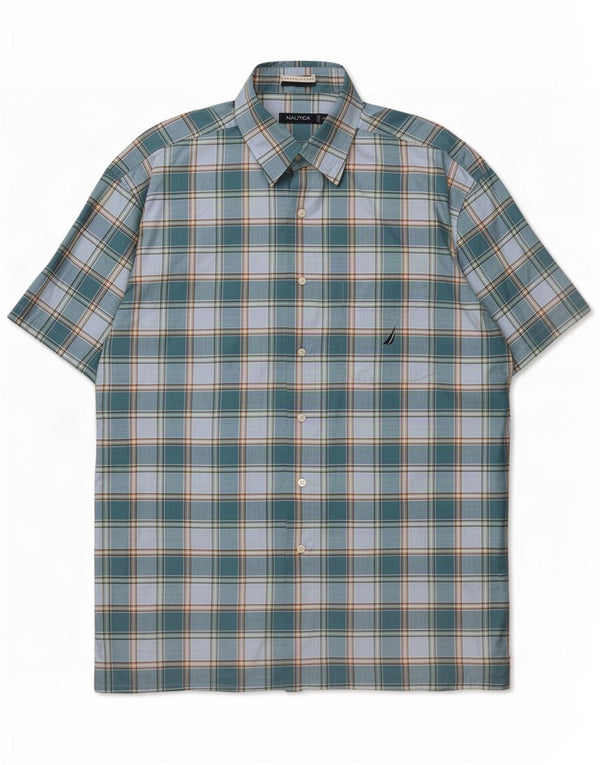 Camicia a maniche corte da uomo Nautica XL in cotone a quadri blu