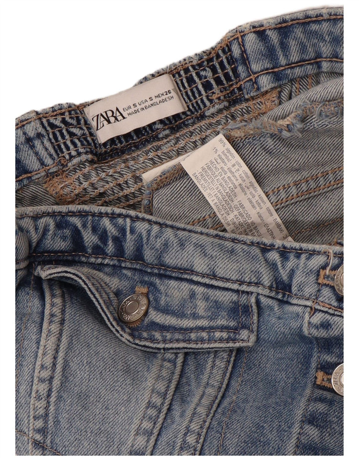 Zara Womens Strapless Denim Corset Top UK 8 Small Blue Cotton