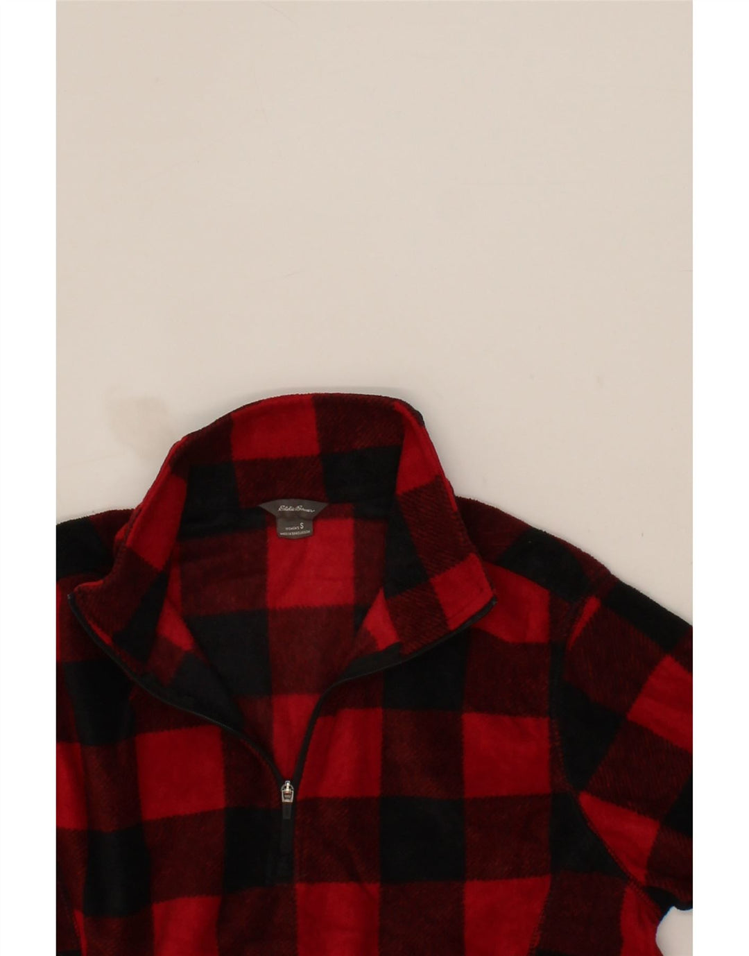 EDDIE BAUER Womens Zip Neck Fleece Jumper UK 10 Small Red Check Polyester Vintage Eddie Bauer and Second-Hand Eddie Bauer from Messina Hembry 