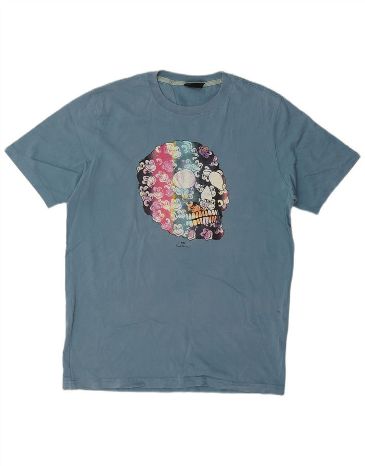 Paul Smith Herre grafisk T-shirt Top Medium Blue Bomuld