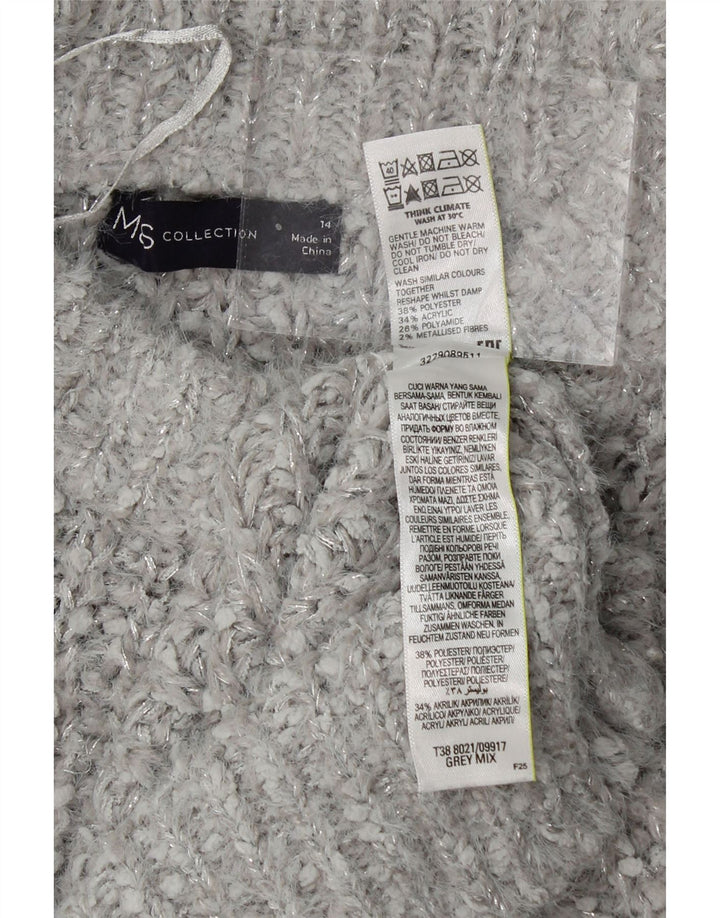 MARKS & SPENCER Womens V-Neck Jumper Sweater UK 14 Large Grey Flecked Vintage Marks & Spencer and Second-Hand Marks & Spencer from Messina Hembry 