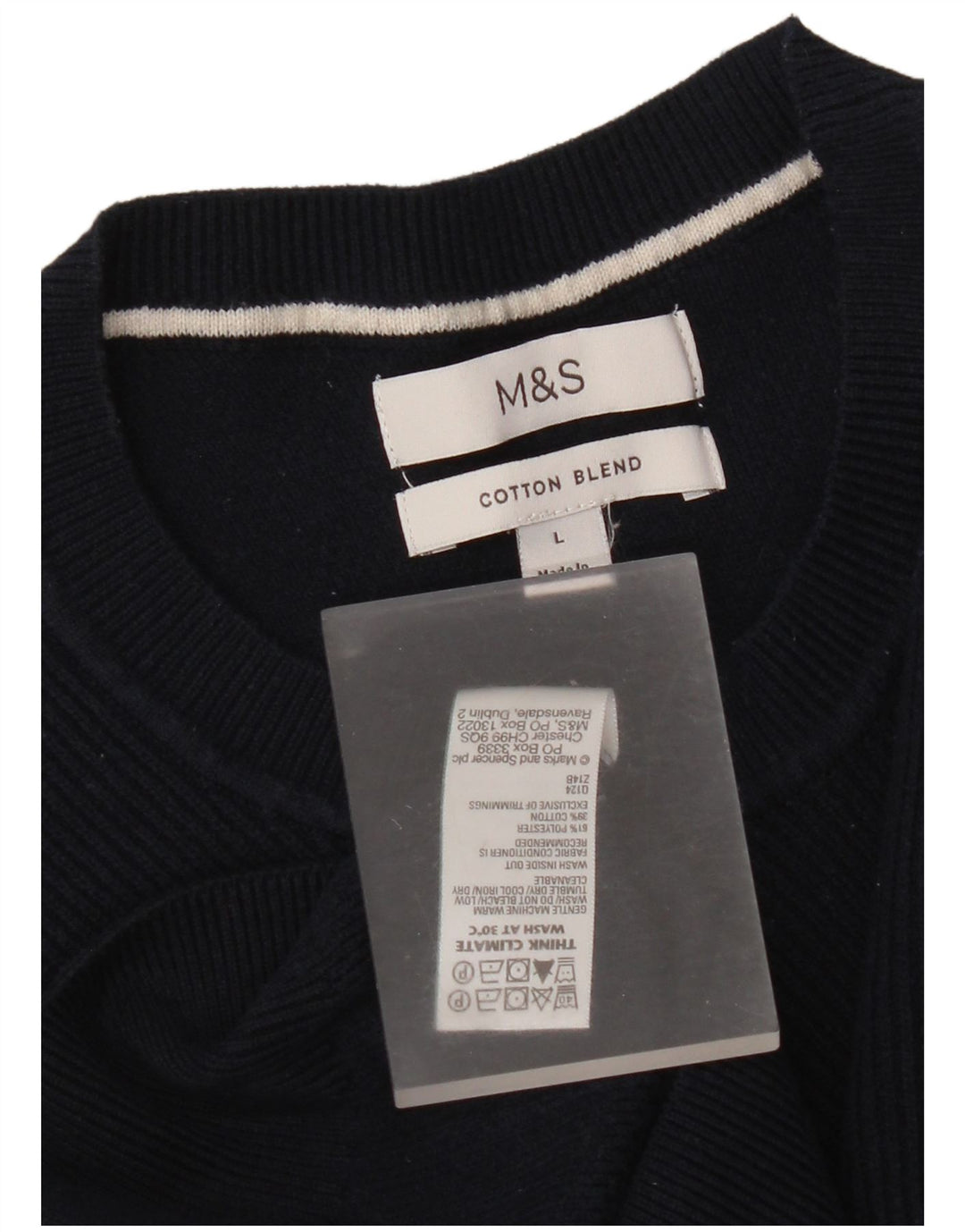 Marks & Spencer Męski sweter z okrągłym dekoltem, duży, granatowy, poliester