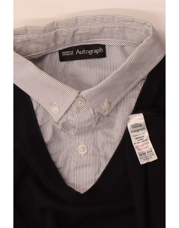 Marks & Spencer Herren Autograph Pullover mit V-Ausschnitt aus mittelschwarzer Baumwolle