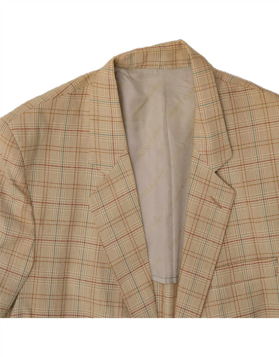 VINTAGE Mens 2 Button Blazer Jacket UK 42 XL Beige Check Cotton Vintage Vintage and Second-Hand Vintage from Messina Hembry 