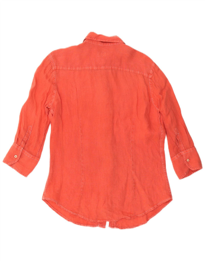 FRED PERRY Womens 3/4 Sleeve Shirt UK 14 Large Orange