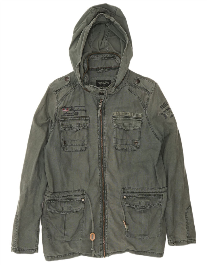 Soccx Mens Hooded Utility Jacket UK 40 Large Khaki Linen