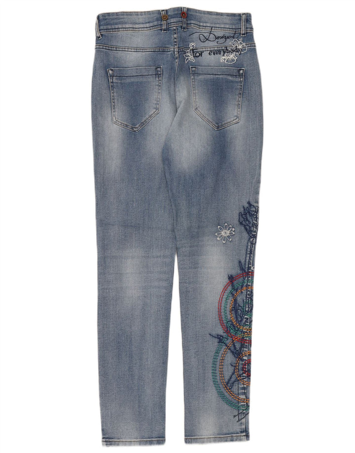 DESIGUAL Womens Graphic Slim Jeans W24  L32 Blue Floral Polyester