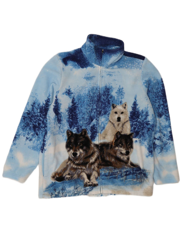 Vintage Damen Fleecejacke mit Grafik, UK 16/18, großer blauer Tierdruck