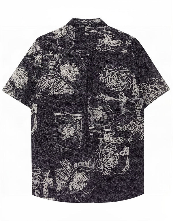 vintage Femme Chemise à manches courtes UK 16 Grand Bleu Marine Floral