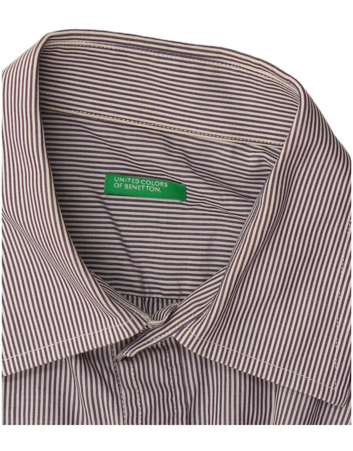 BENETTON Chemise Homme Petite Rayure Bleu Marine
