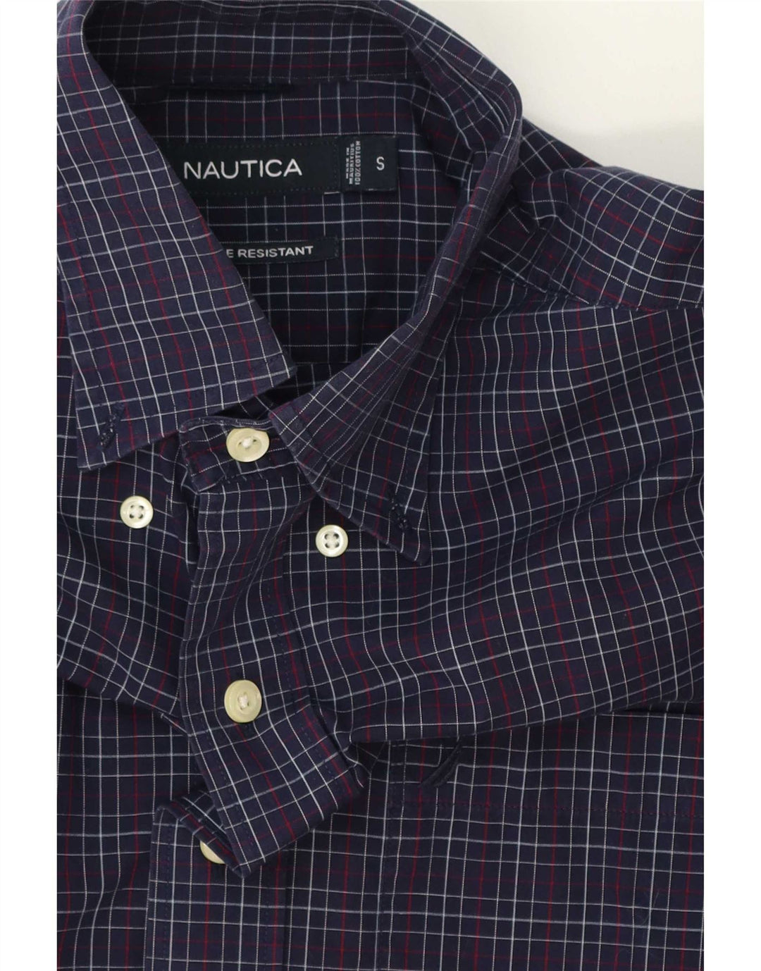 Camisa Nautica Hombre Small Azul Marino Cuadros Algodón