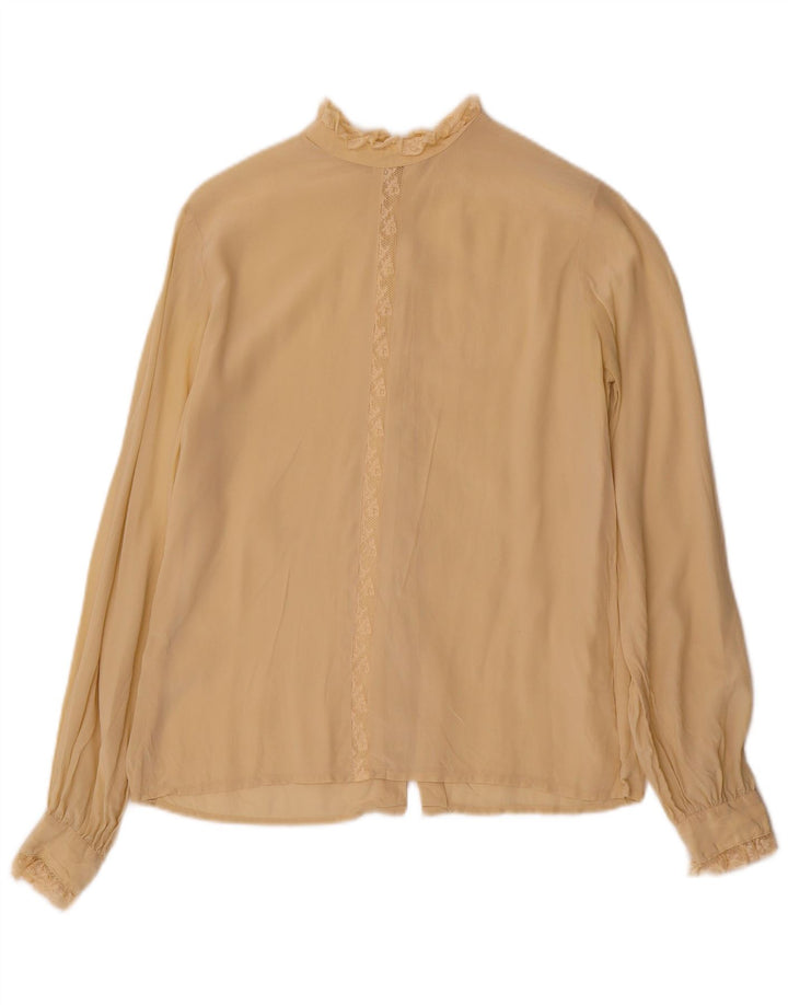 Vintage Womens Shirt Blouse UK 12 Medium Beige