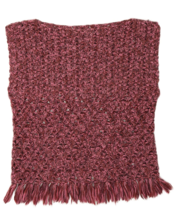 Vintage Damen Durchsichtiges Häkelwesten-Top UK 10 Small Burgundy