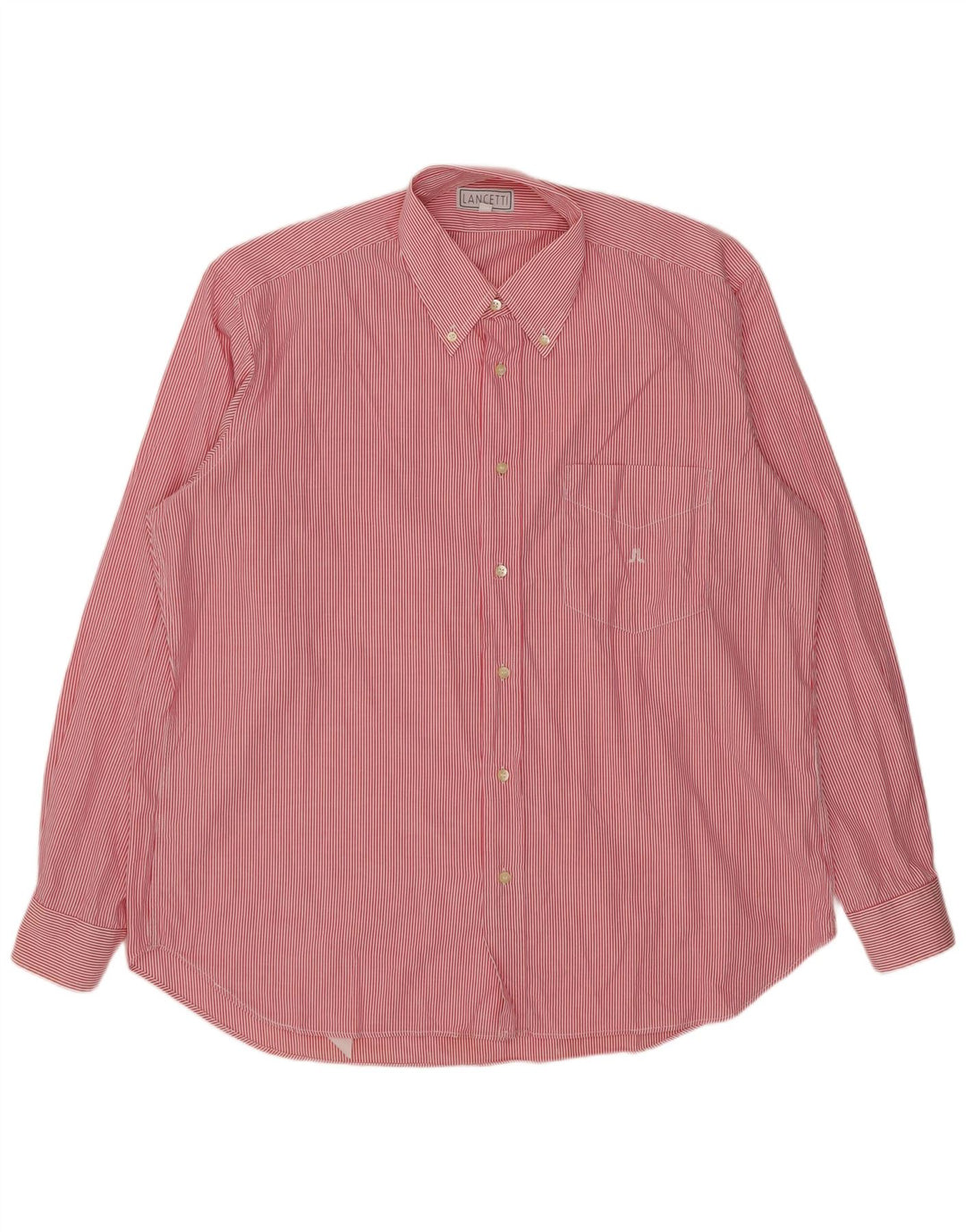 LANCETTI Mens Shirt Size 43 17 XL Red Pinstripe