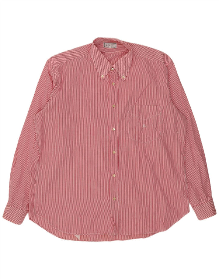 LANCETTI Mens Shirt Size 43 17 XL Red Pinstripe