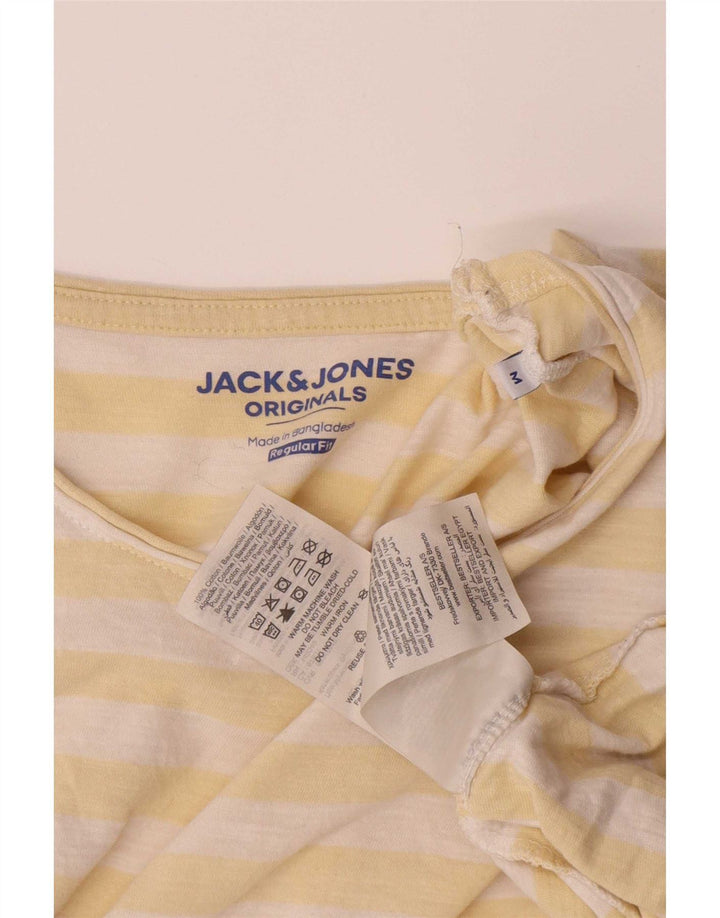 Jack & Jones Mens T-Shirt Top Medium Yellow Striped Cotton