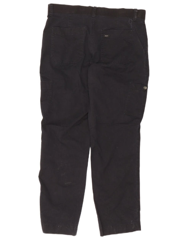 Lee Womens High Waist Straight Cargo Trousers US 14 XL W34 L30 Black Cotton