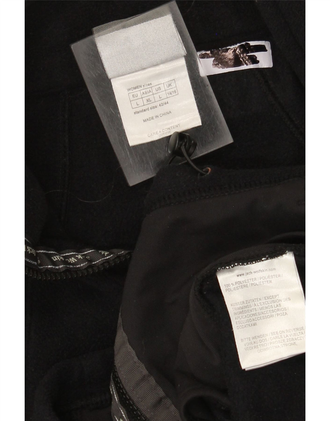 Jack Wolfskin Dame Liner Fleece Jakke UK 16 Stor Sort Polyester