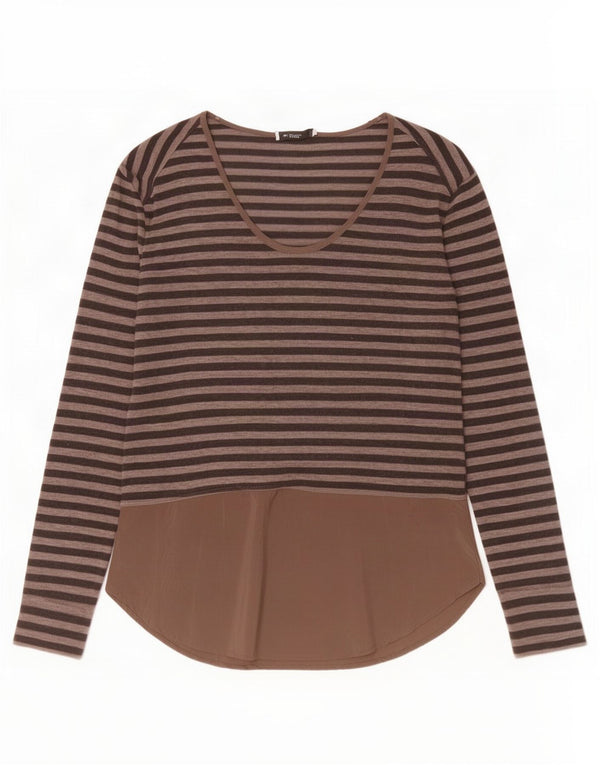 Zara Mujer Top Manga Larga UK 40 Small Marrón Rayas