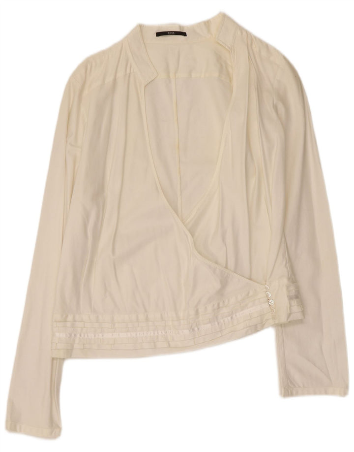 Hugo Boss Womens Shirt Blouse UK 10 Small White Cotton