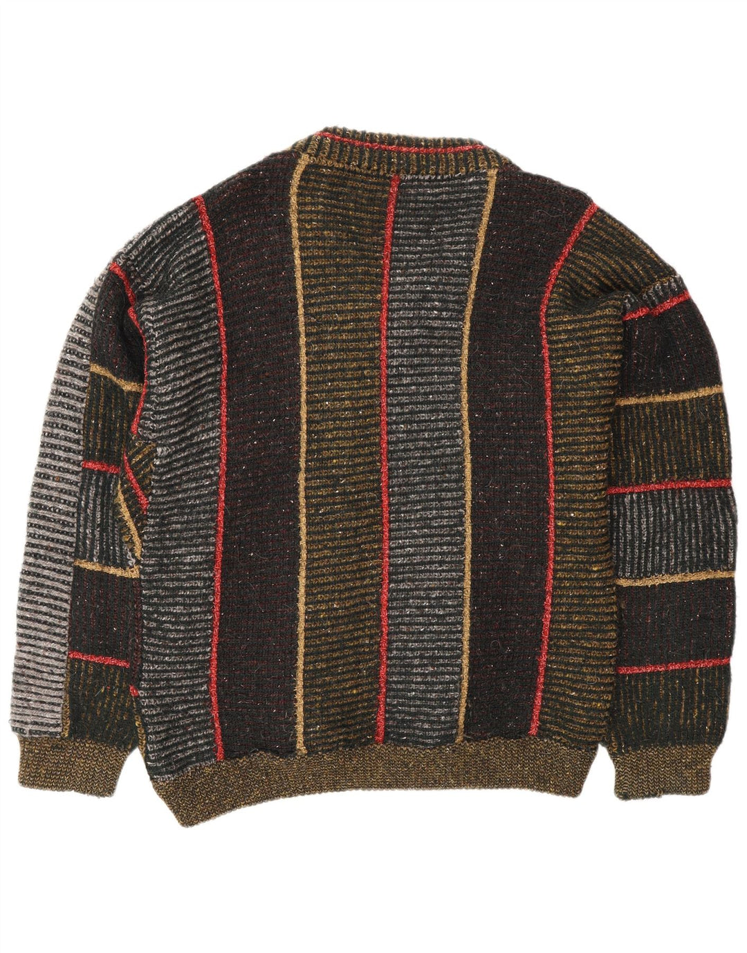 Vintage herre V-hals sweater stor flerfarvet stribet uld