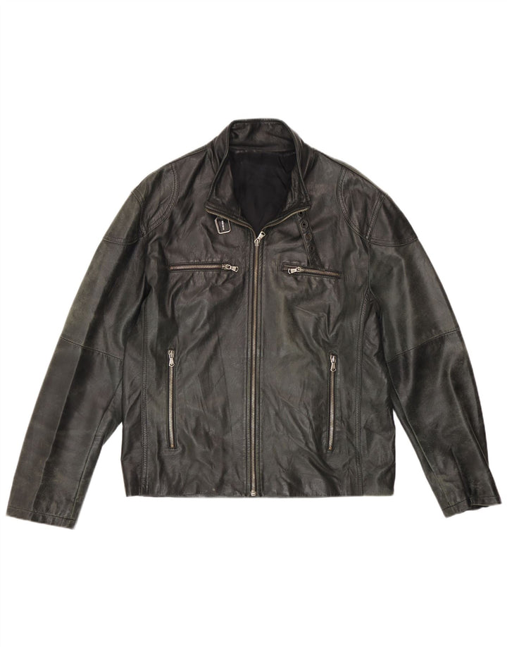 Vintage Mens Leather Jacket IT 50 Large Grey Leather