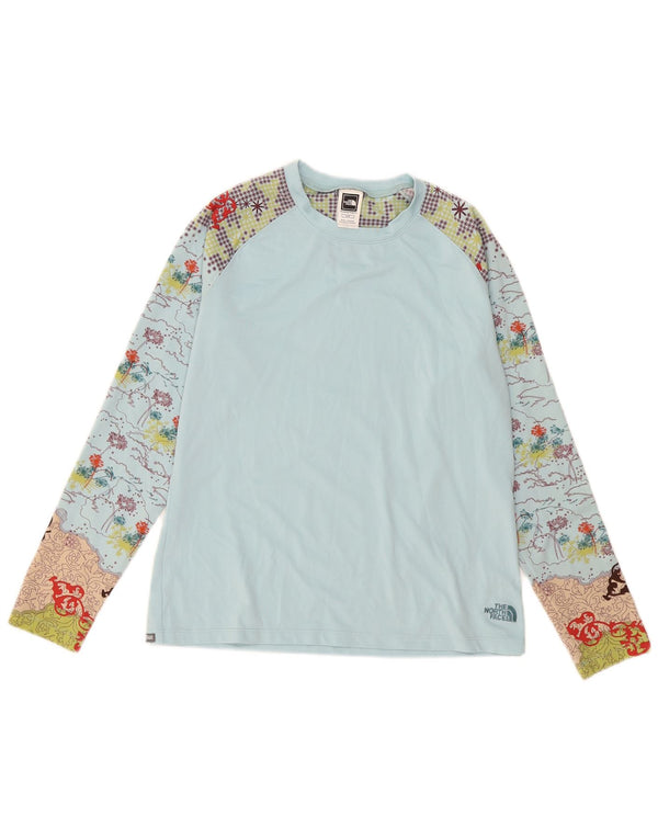 The North Face Womens Graphic Top Long Sleeve UK 14 Medium Blue Polyester