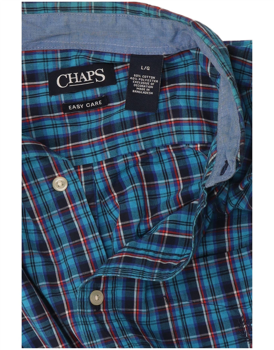 Chaps Mens Easy Care Shirt Large Blue Check Cotton
