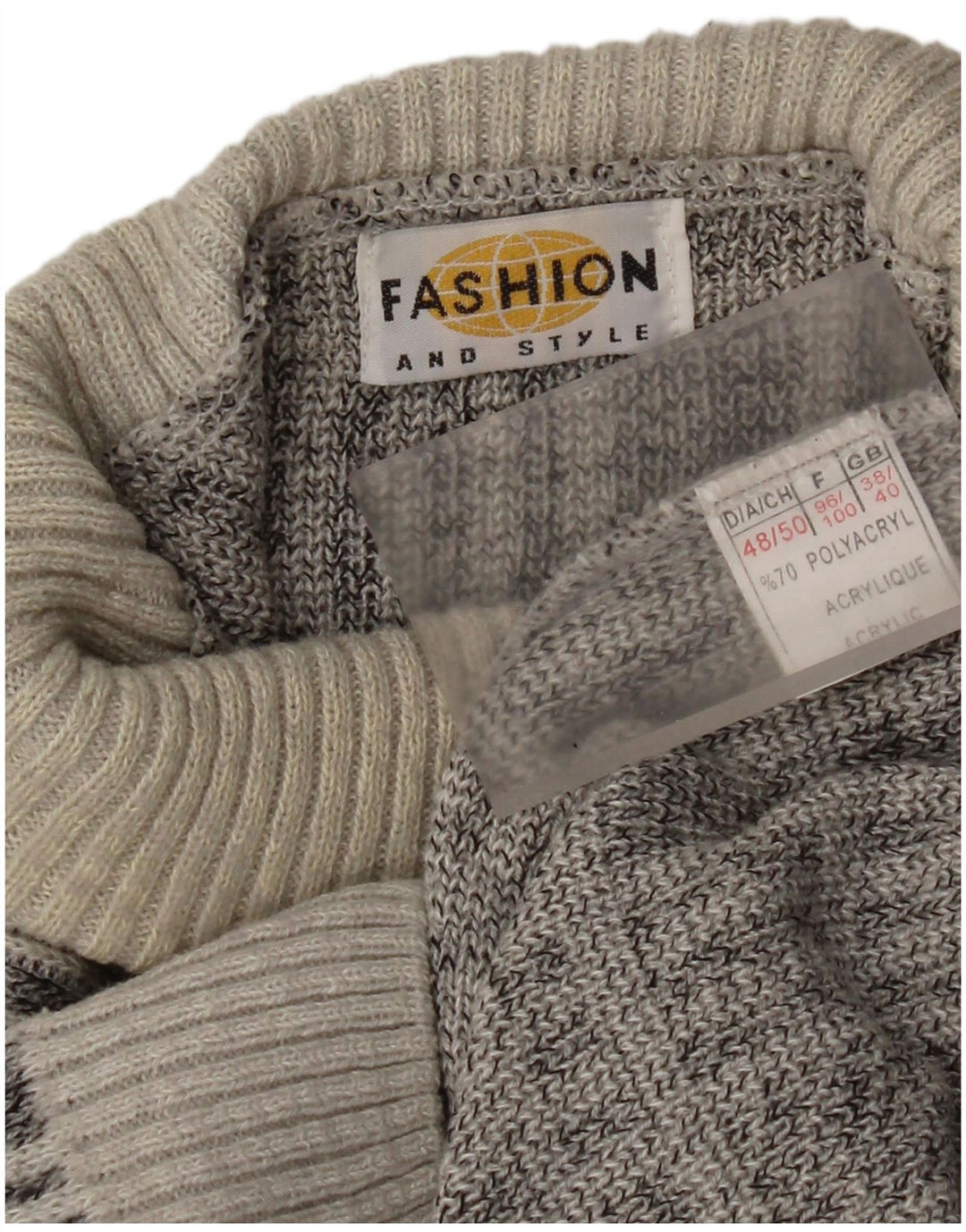 Vintage Mens Roll Neck Jumper Sweater UK 38/40 Medium Grey Check Acrylic