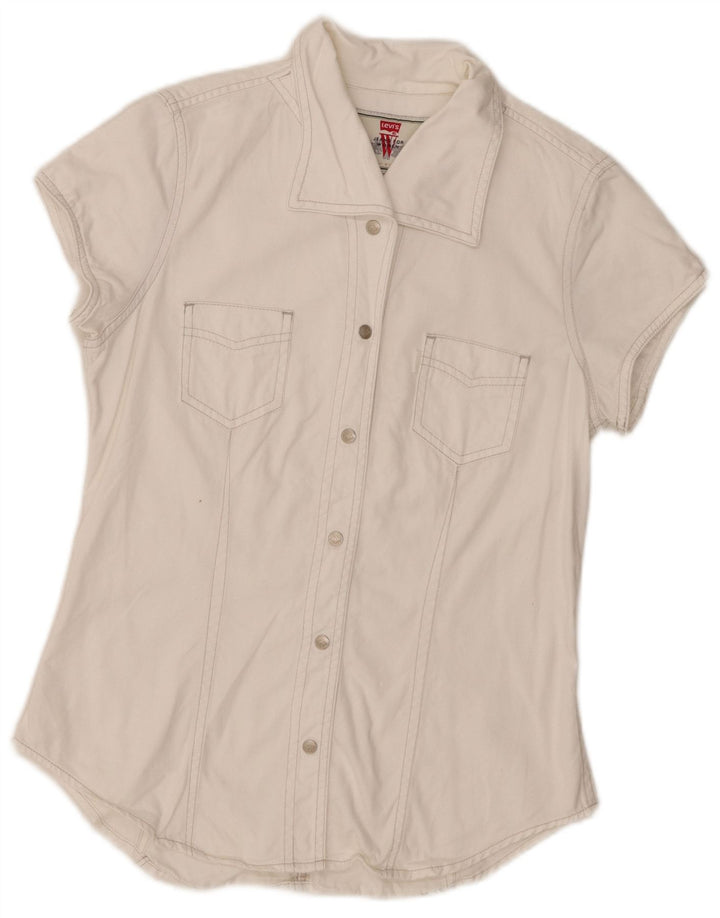 Levi's Womens Short Sleeve Denim Shirt UK 12 Medium White Cotton
