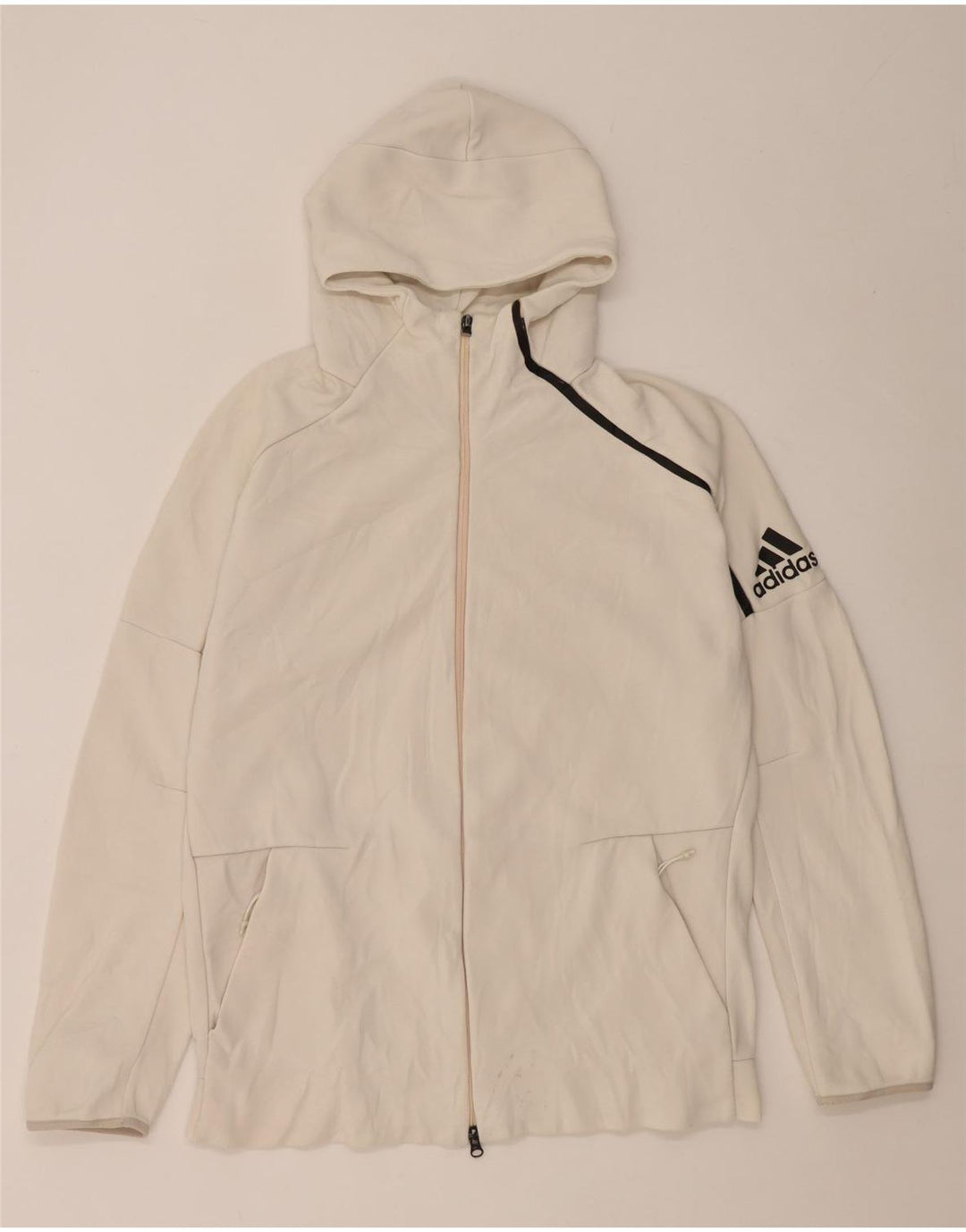 Adidas Mens Graphic Zip Hoodie Sweater Large Off White