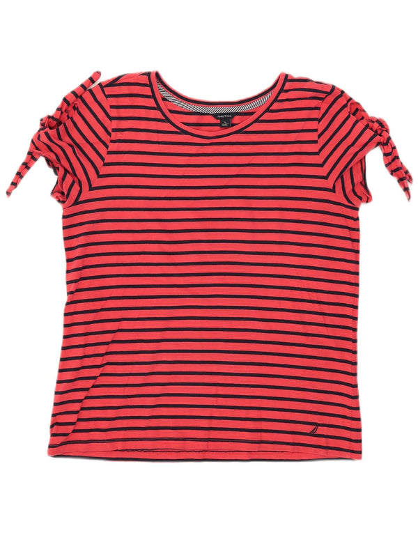 Nautica Dame T-Shirt Top UK 14 Stor rødstribet bomuld