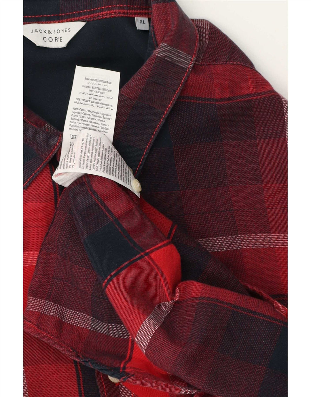 Jack & Jones Mens Core Flannel Shirt XL Red Plaid Cotton