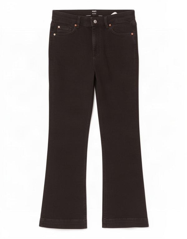 Marks & Spencer Womens Flared Jeans UK 14 Large W32 L32 Black Cotton